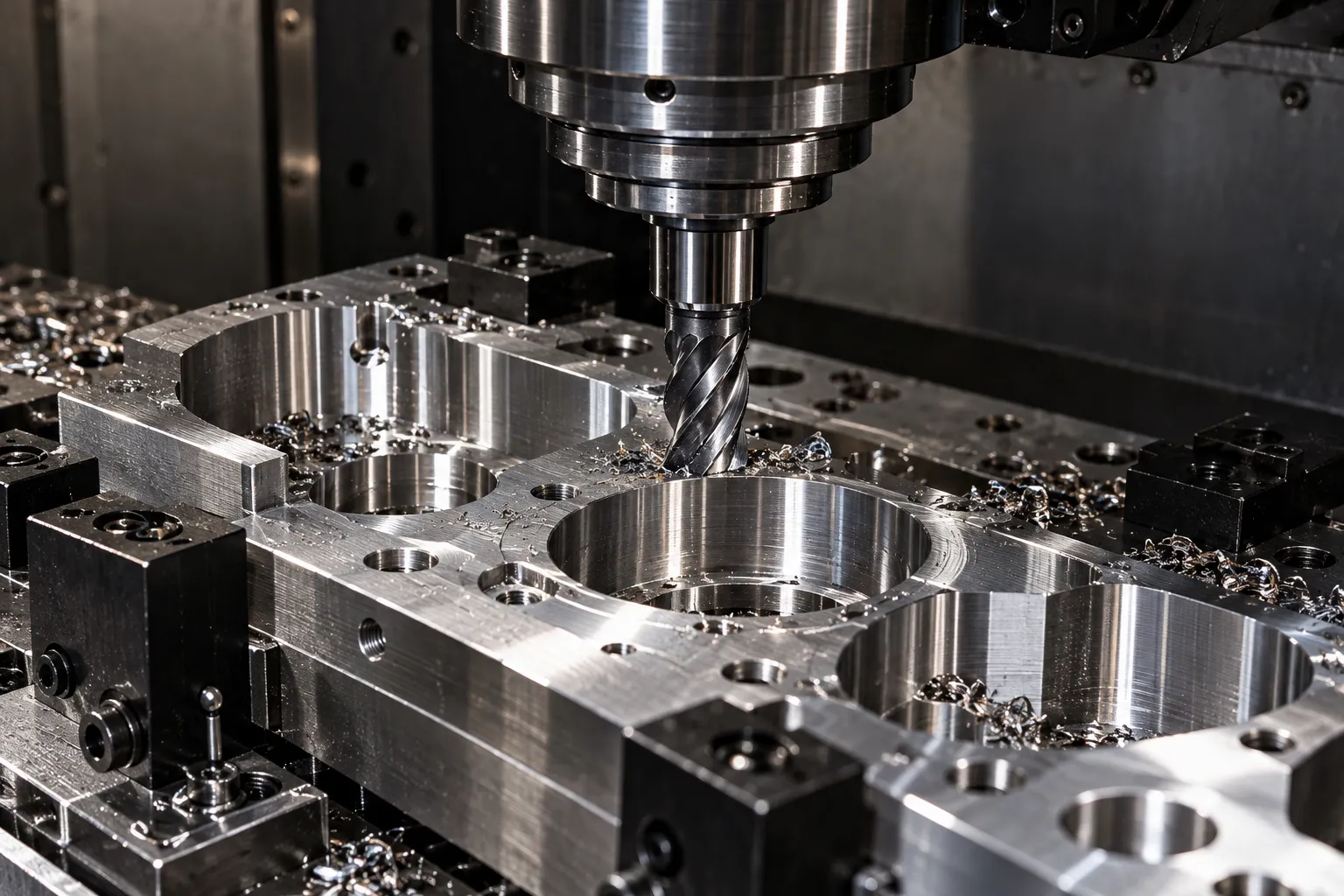 Ilustração de fresagem de precisão numa máquina CNC