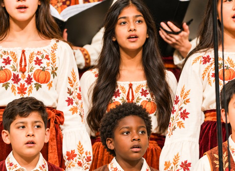 Students singing together in a choir