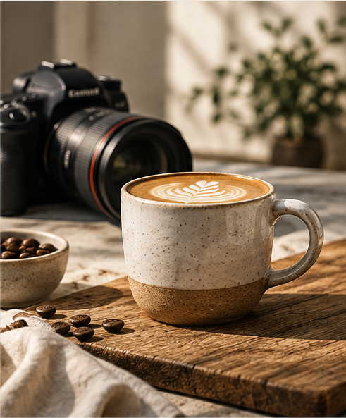 Professional photography concept featuring a camera and commercial product photography