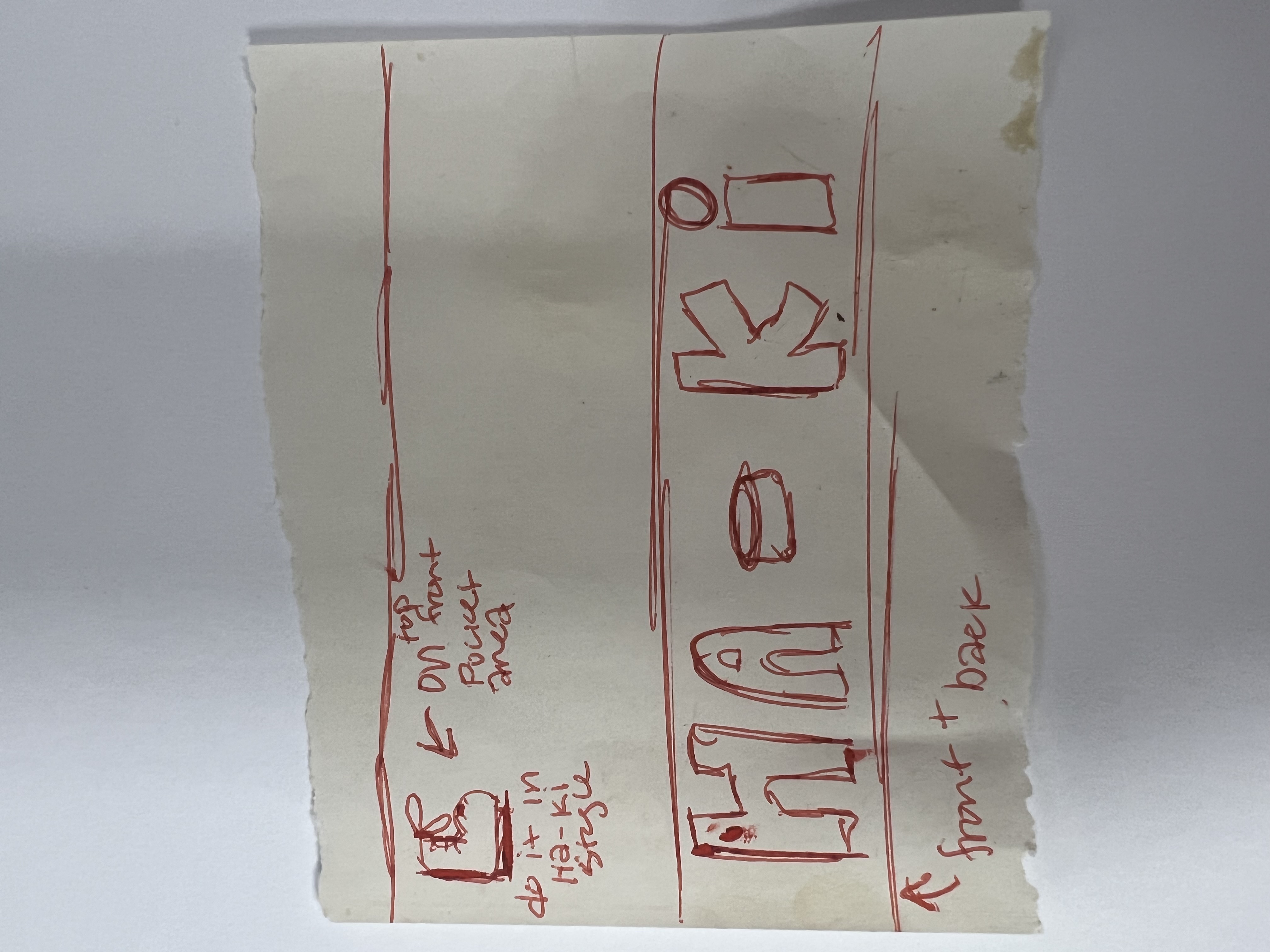 Original hand-drawn Ha-Ki logo sketch in red pen
