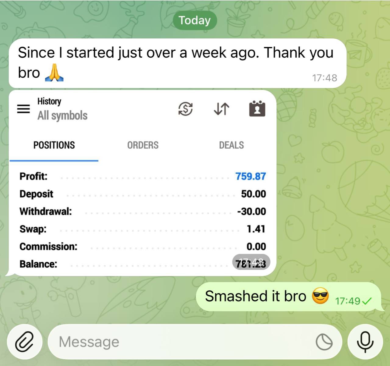 Screenshot aus Finns Tradinggruppe