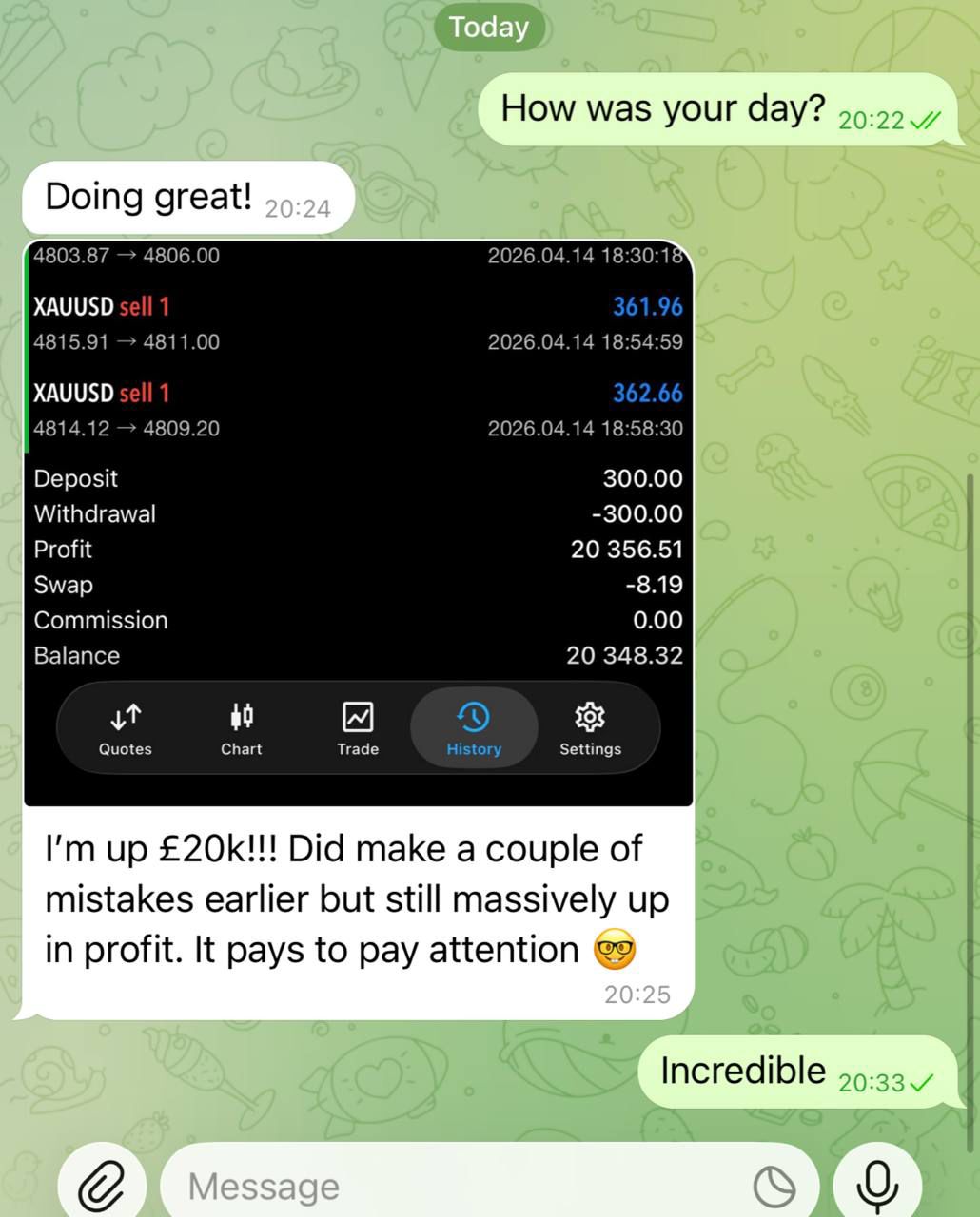 Screenshot aus Finns Tradinggruppe