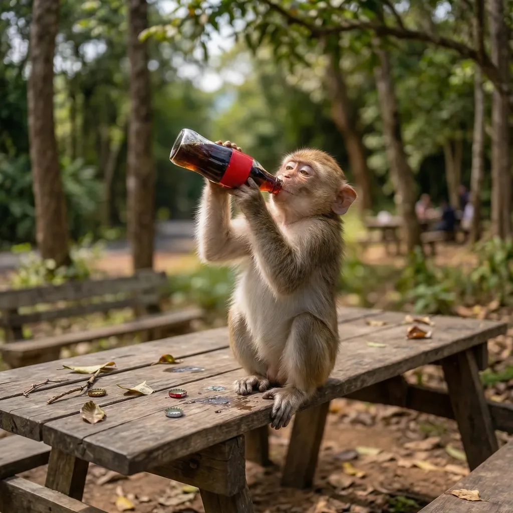 A monkey drinking from a bottle photo