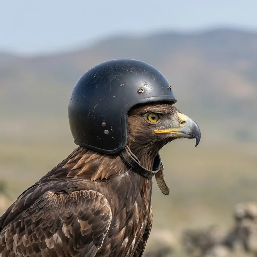 An eagle wearing a helmet photo