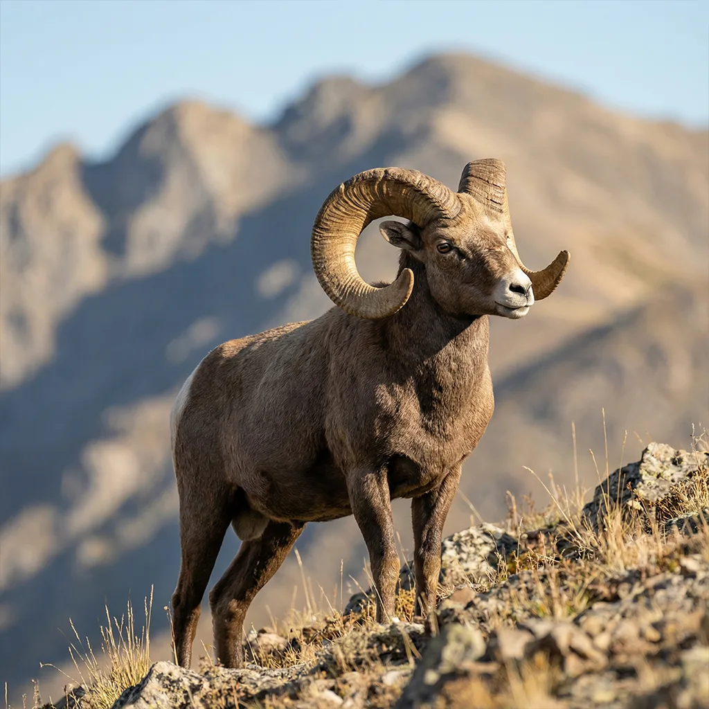 A bighorn ram on a mountainside photo