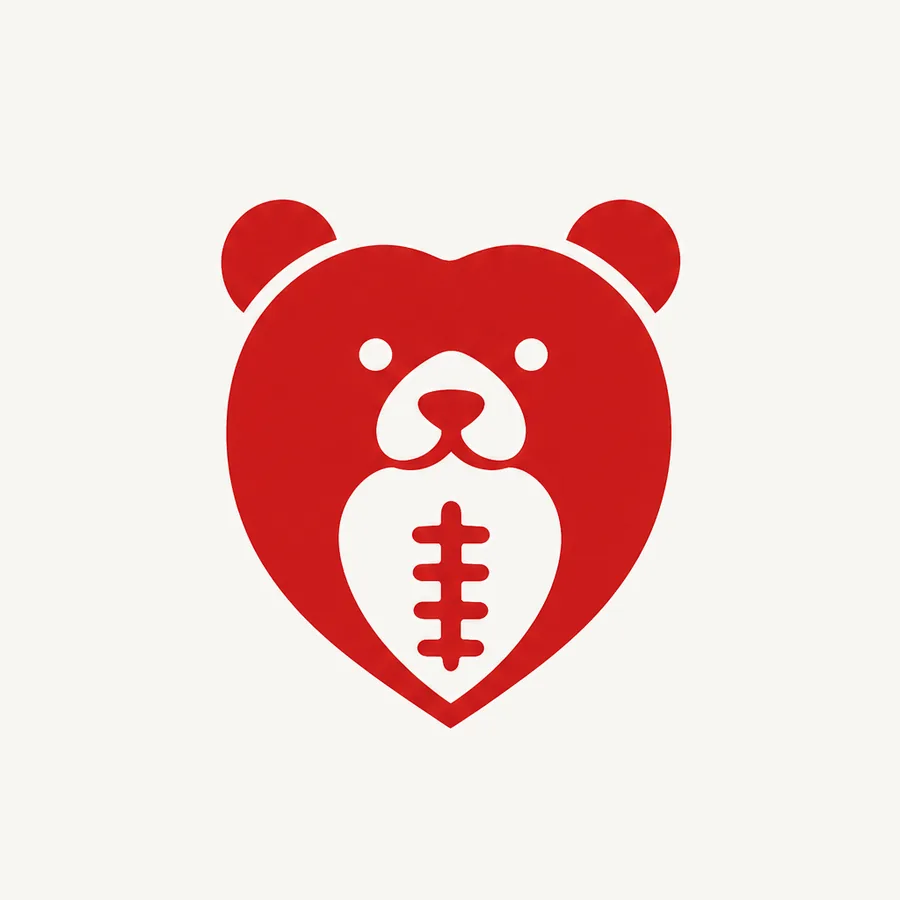 A flat red bear-heart logo