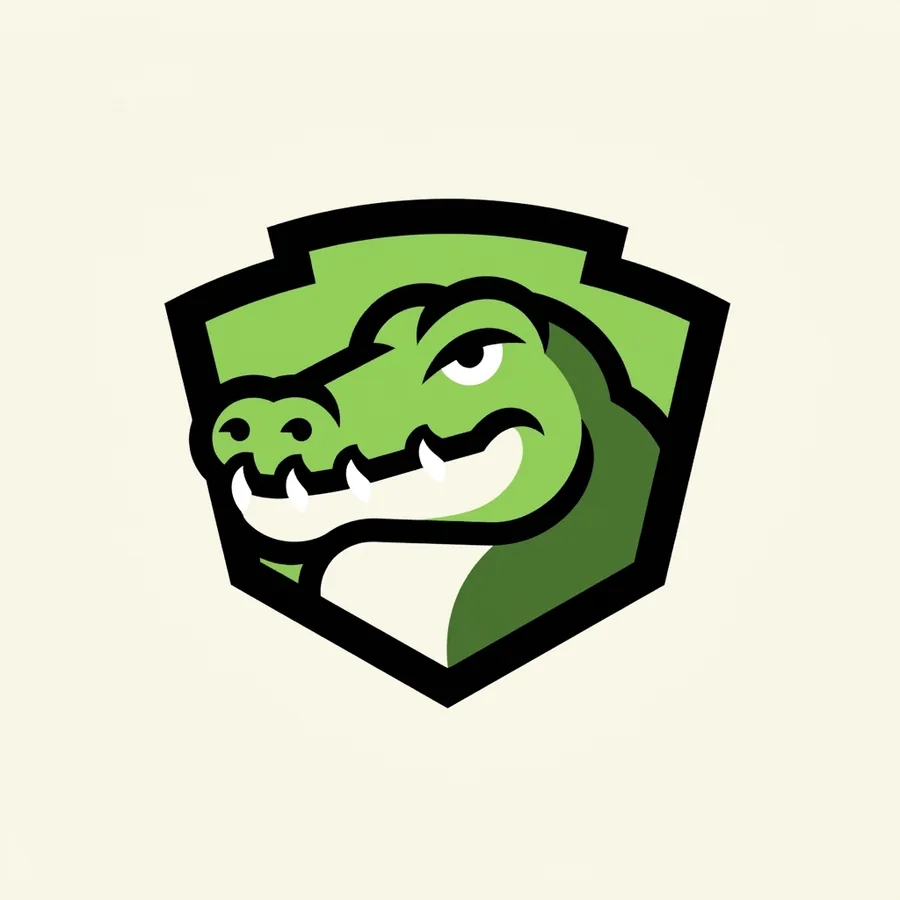 A green crocodile in a shield