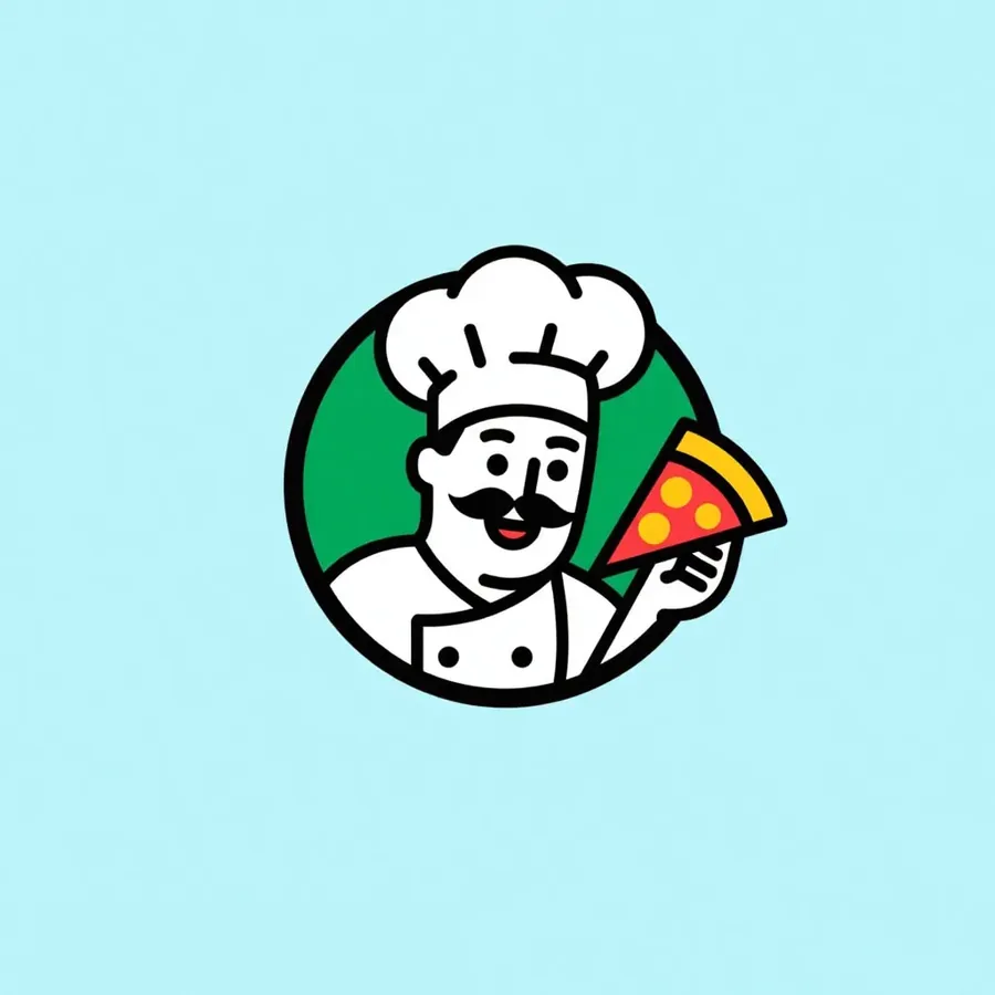 A flat chef badge holding a pizza slice