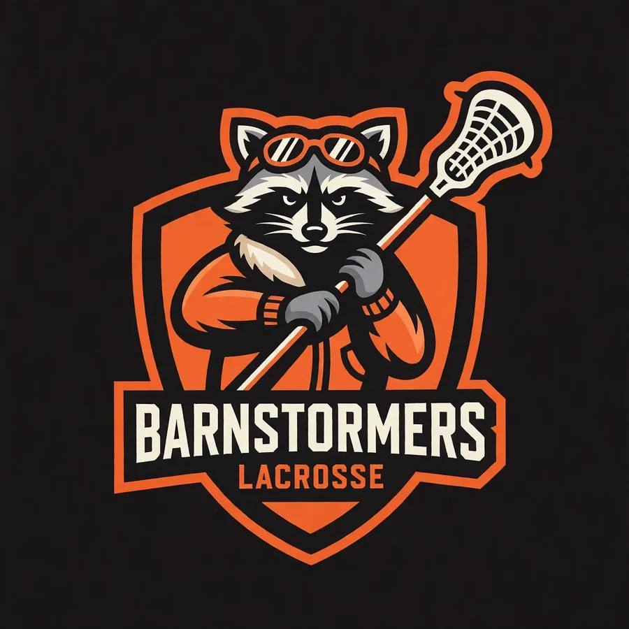 A detailed raccoon lacrosse badge