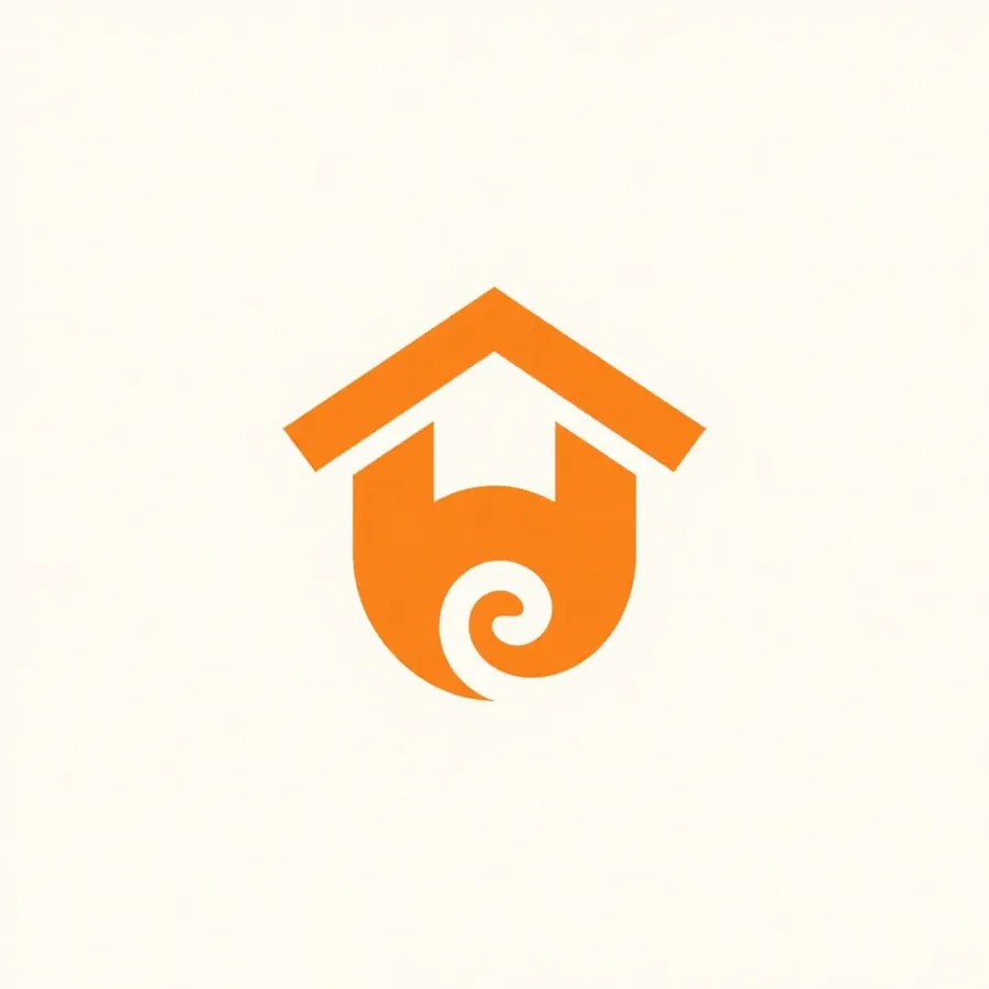 An orange house logo
