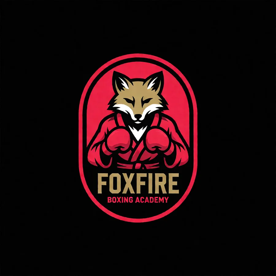 A boxing academy badge with a fox