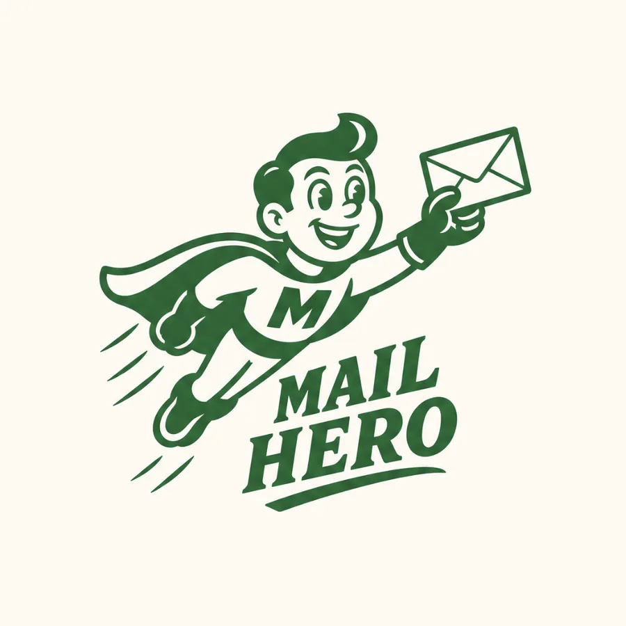 A detailed flying mail-carrier character logo