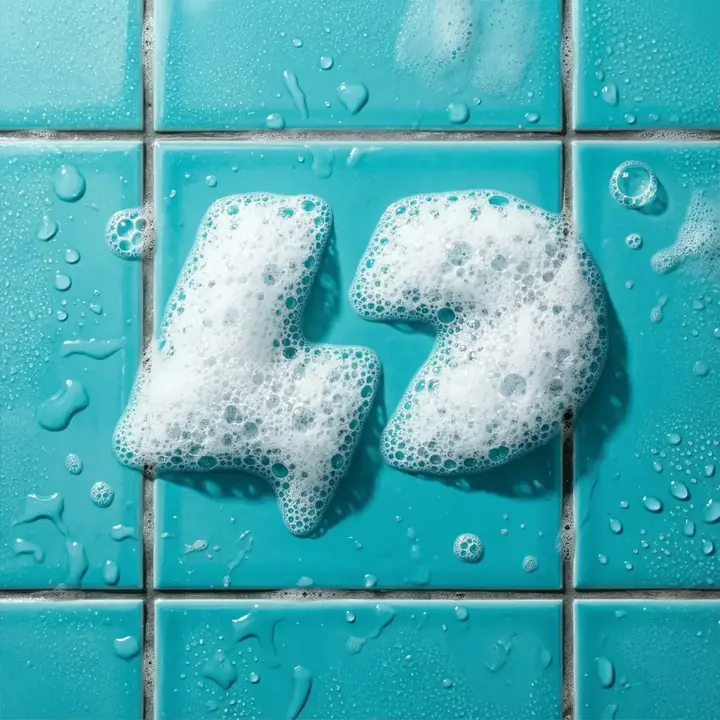 The same logo formed from soap foam on tile
