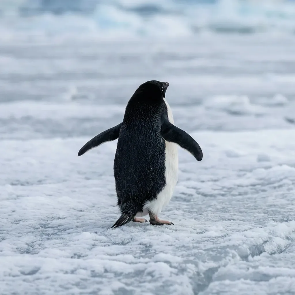 A penguin on the ice photo