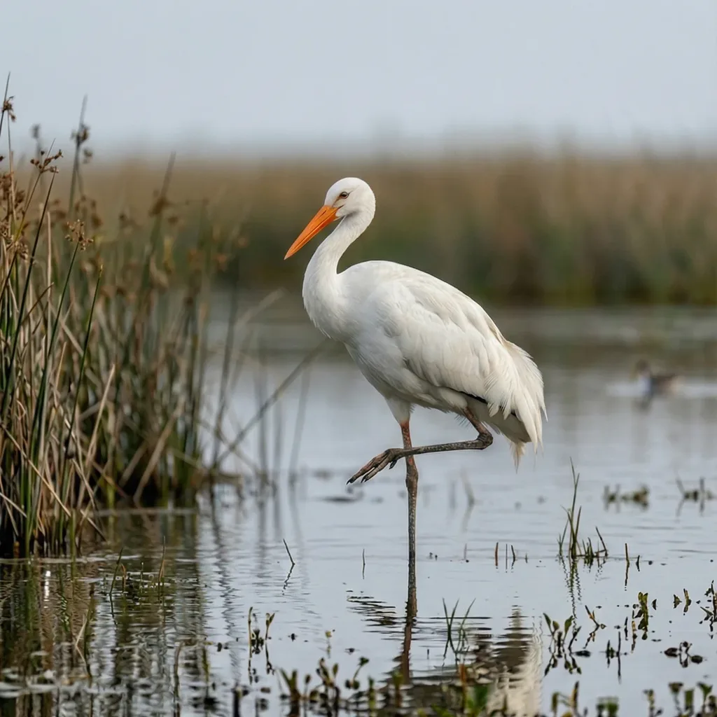 A white heron wading in a marsh photo