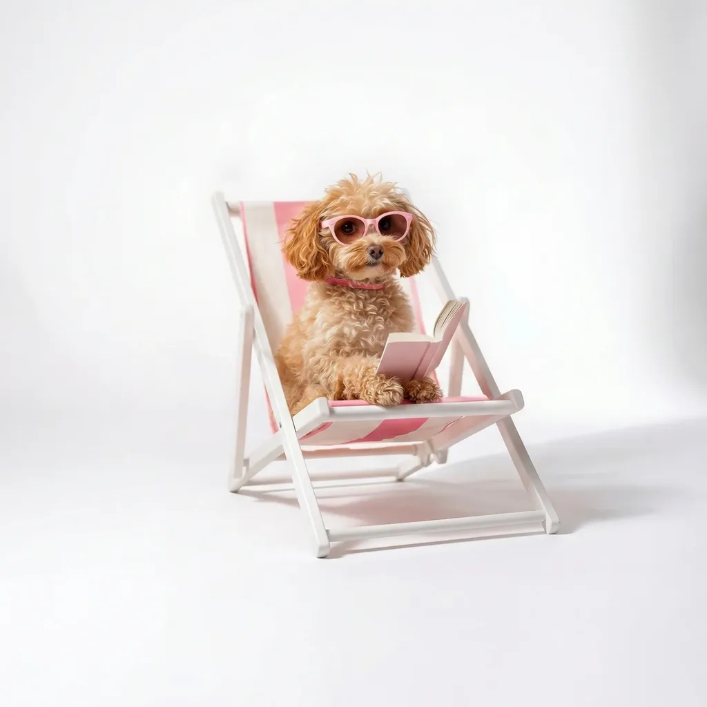 A poodle in a deck chair photo