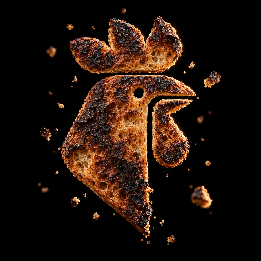 The rooster made as burnt toast