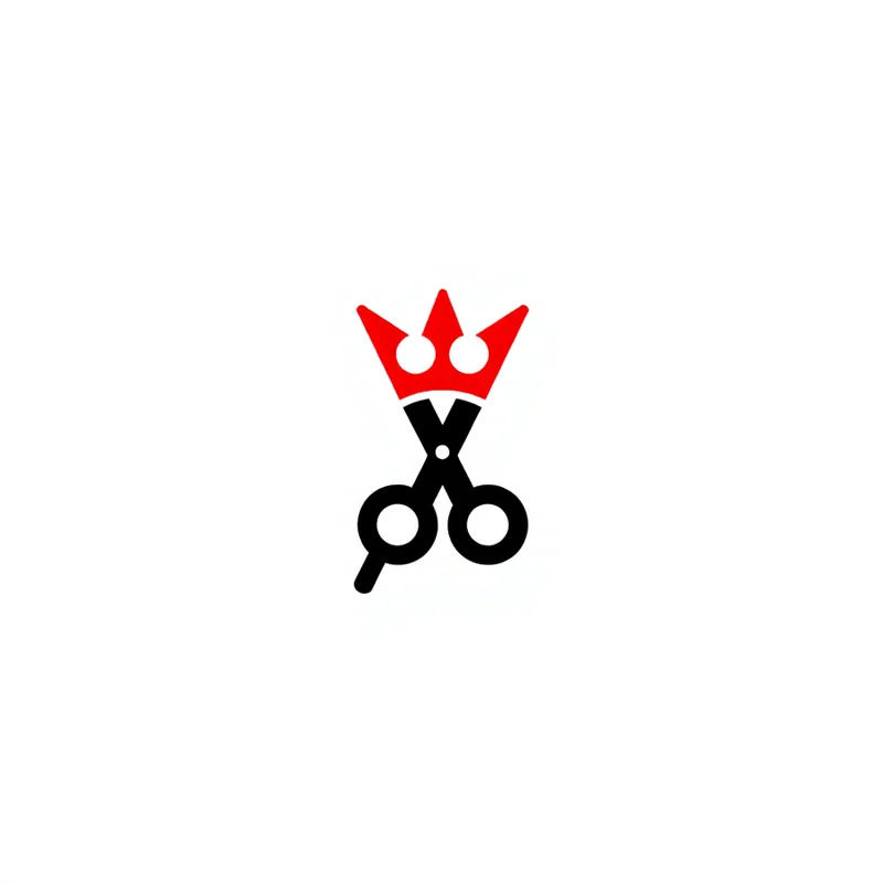 Pictorial logo of scissors forming a crown
