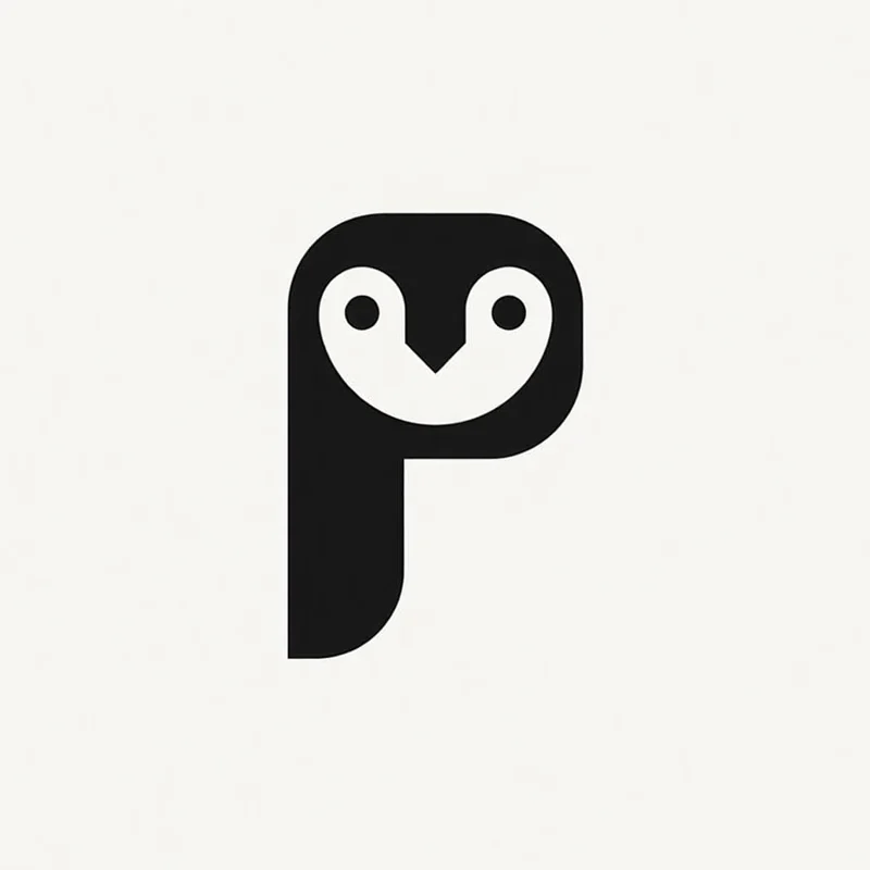 Pictorial logo of a penguin formed by the letter P