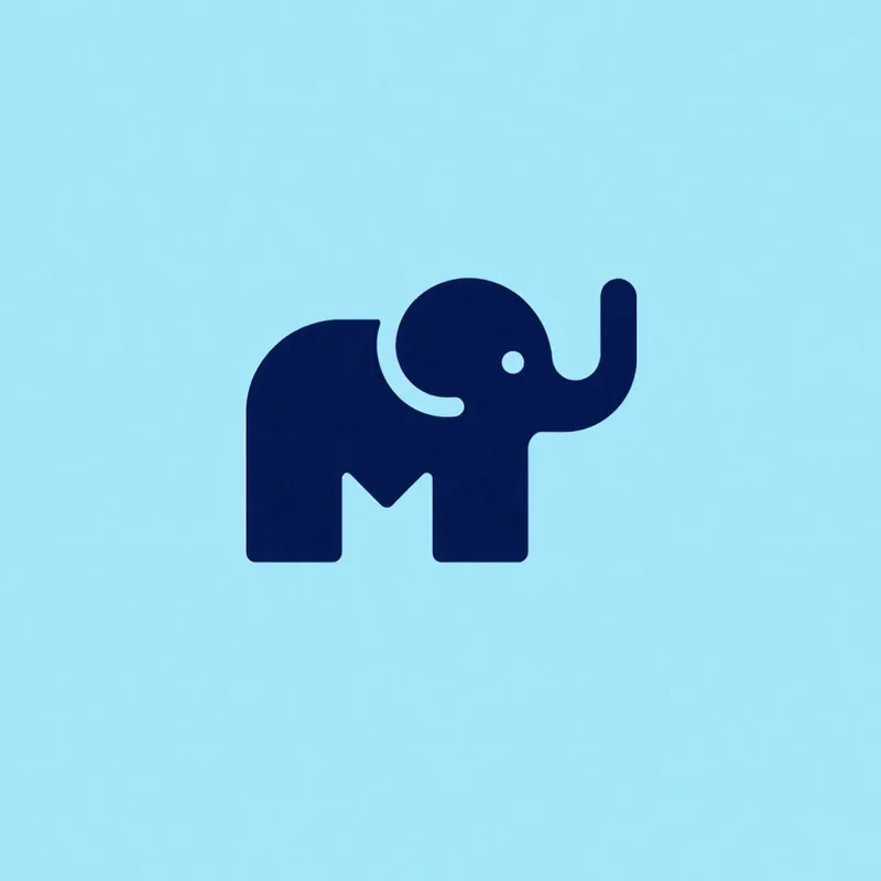 Pictorial logo of an elephant shaped like the letter M