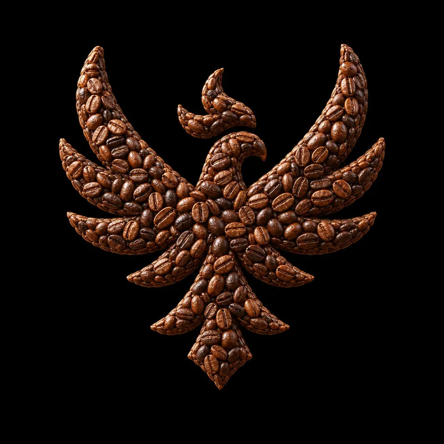 The phoenix made from coffee beans