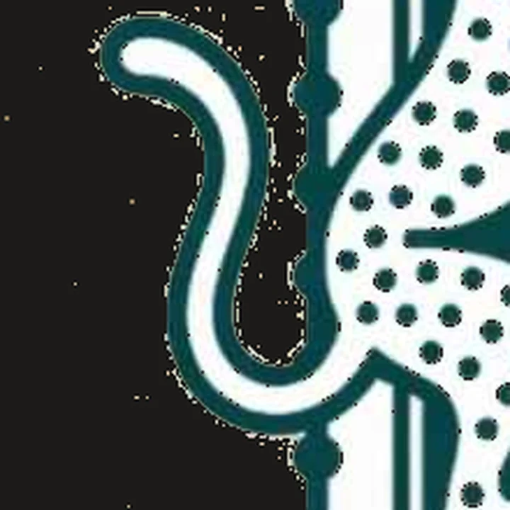 The tail of the badge cut by a basic color-key remover: jagged edges and paper specks