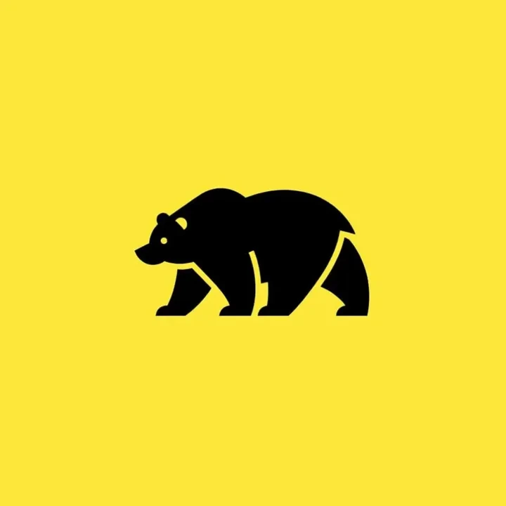 A flat black bear logo on yellow