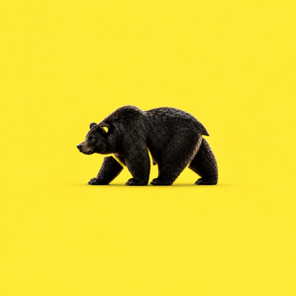 The same bear rendered in 3D, standing on the yellow ground