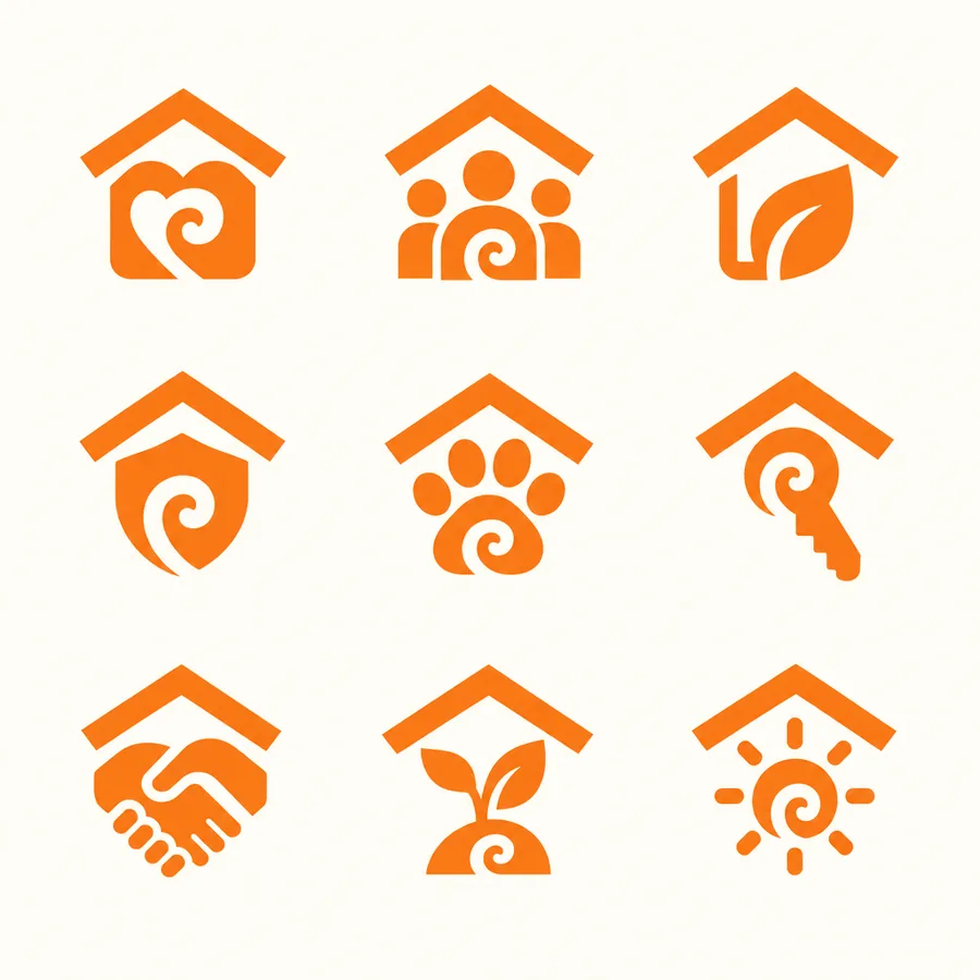 Nine orange home-service icons in the same style
