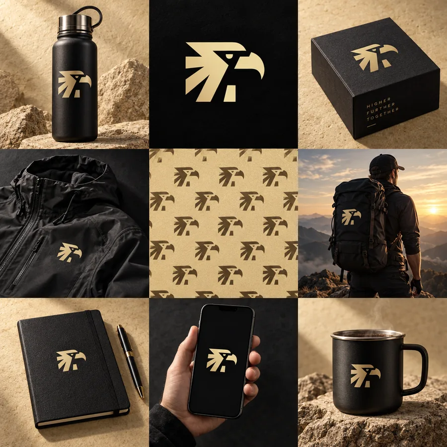 A brand board built from the symbol: products, a pattern and packaging