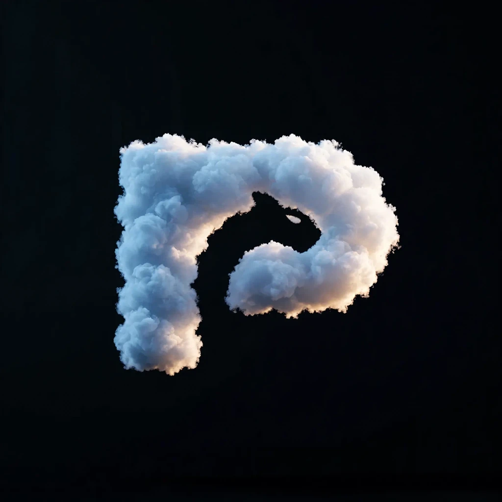 A P monogram with a horse head made as cloud
