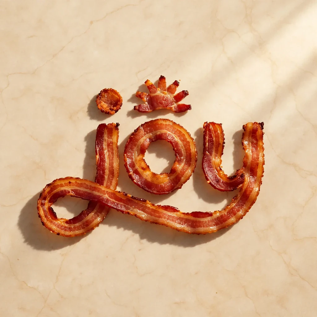 The joy wordmark made as bacon