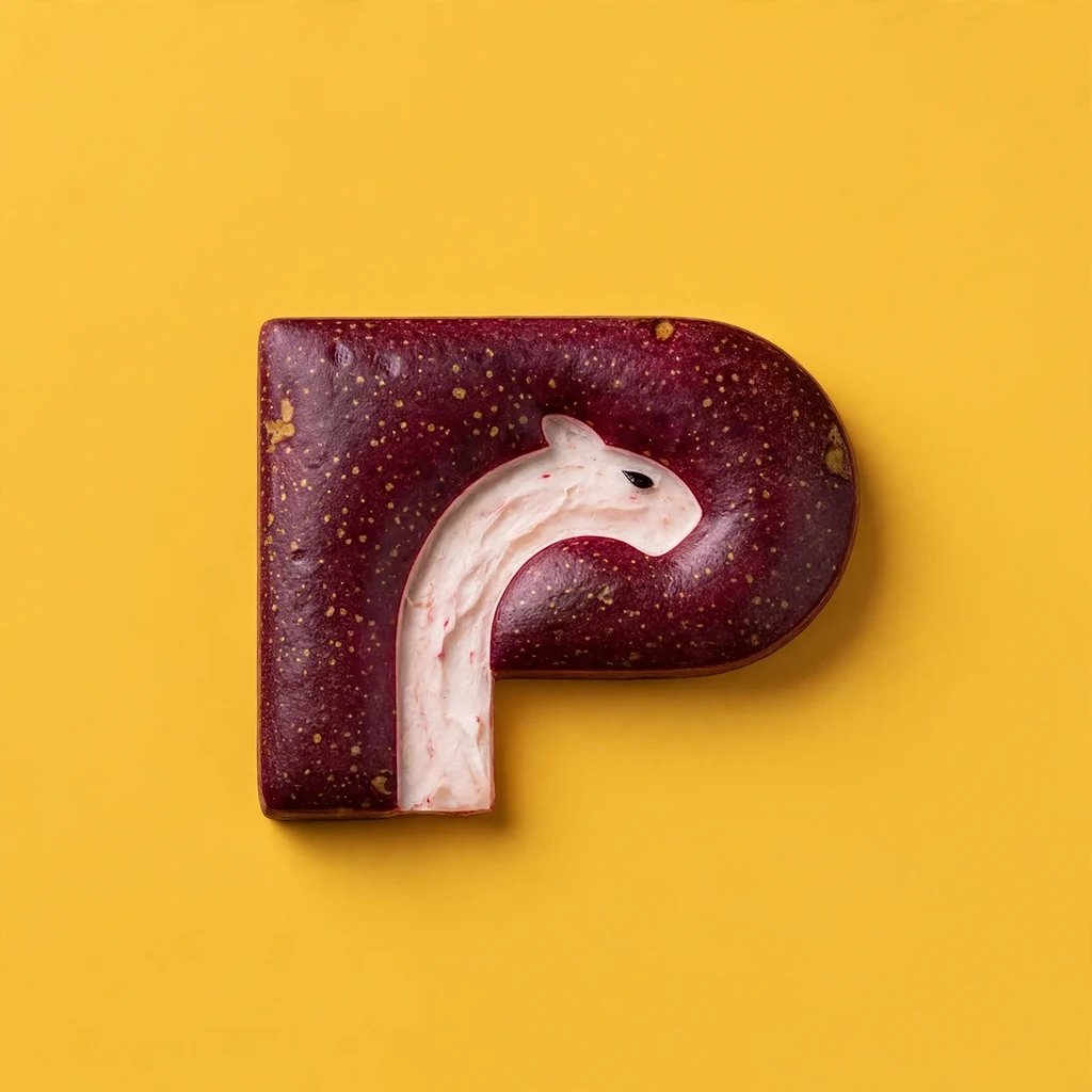The P monogram as a passion fruit on yellow