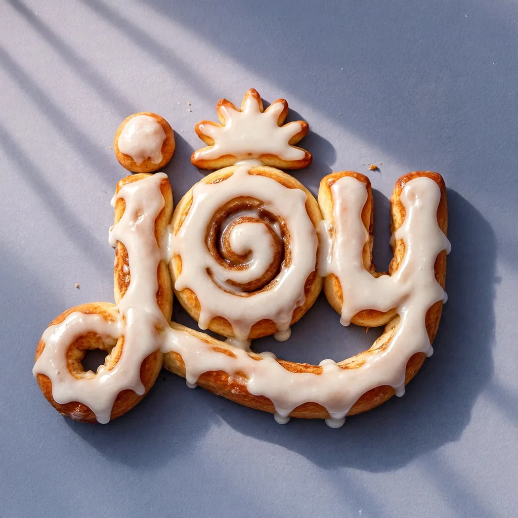 The joy wordmark made as cinnamon roll