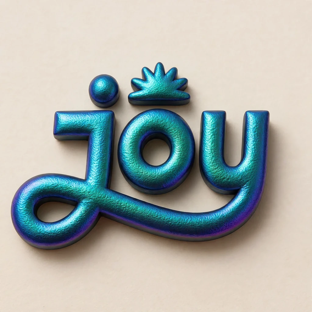 The joy wordmark made as beetle shell