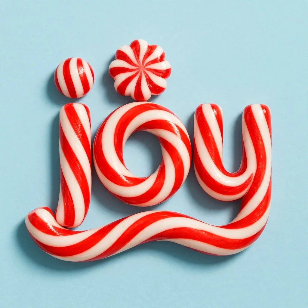 The joy wordmark made as candy cane