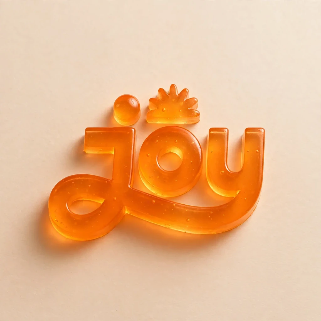 The joy wordmark made as jelly