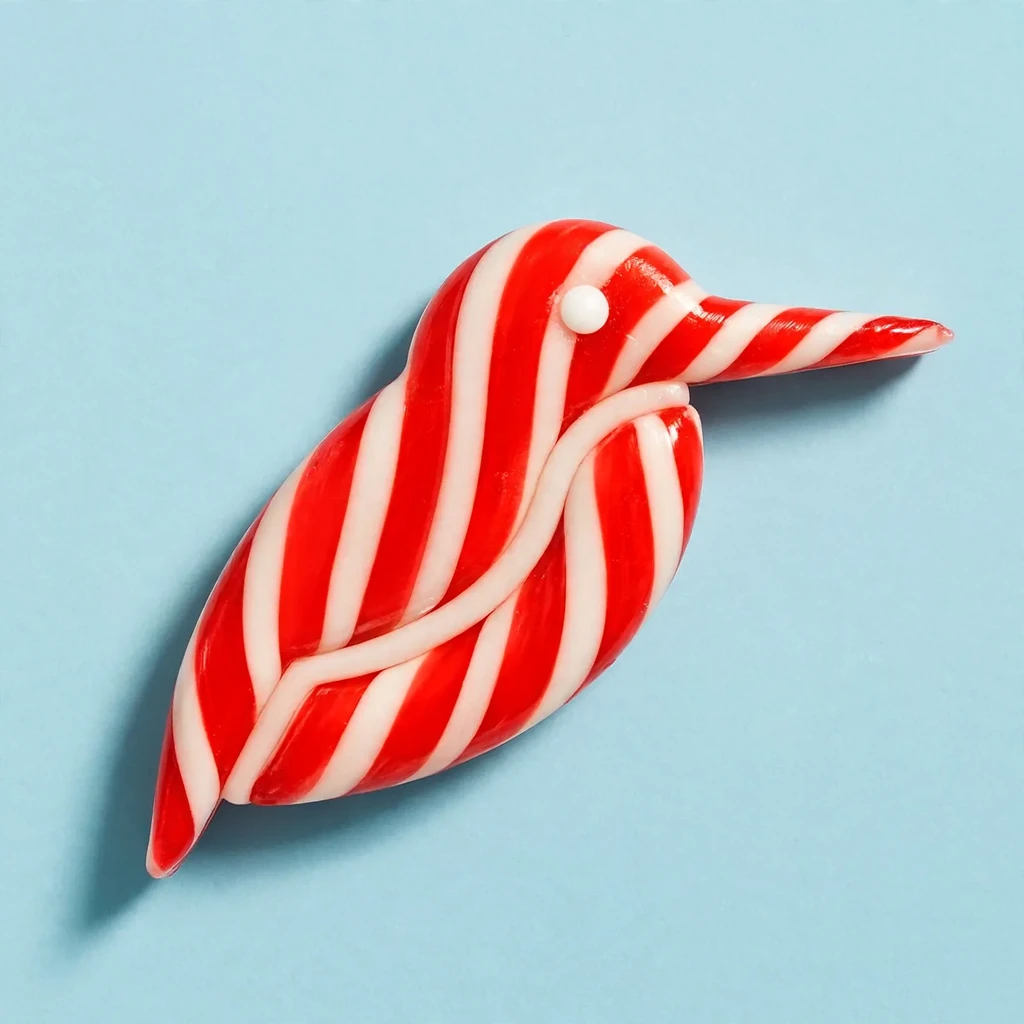 A kingfisher logo made as candy cane