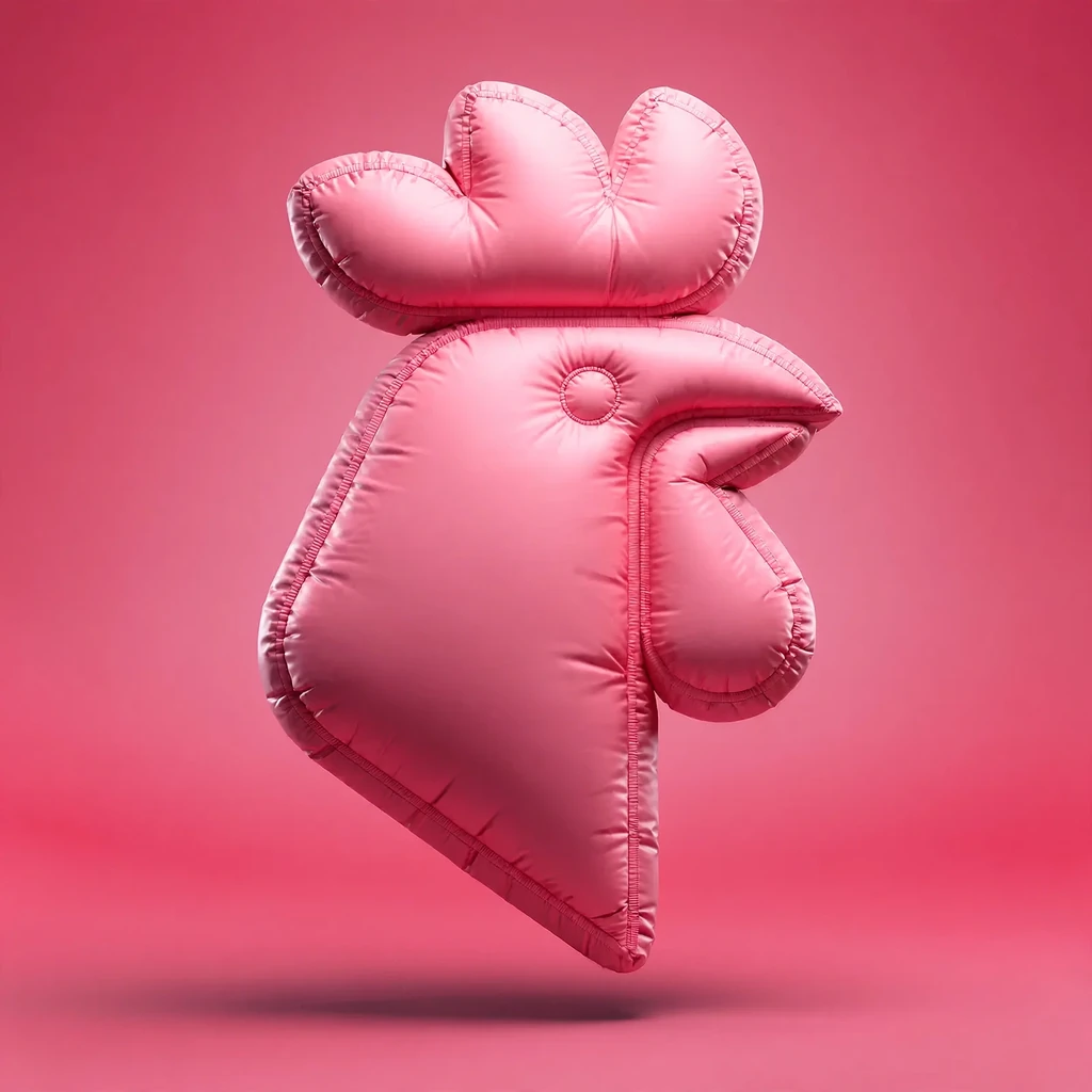 A rooster head made as puffer jacket