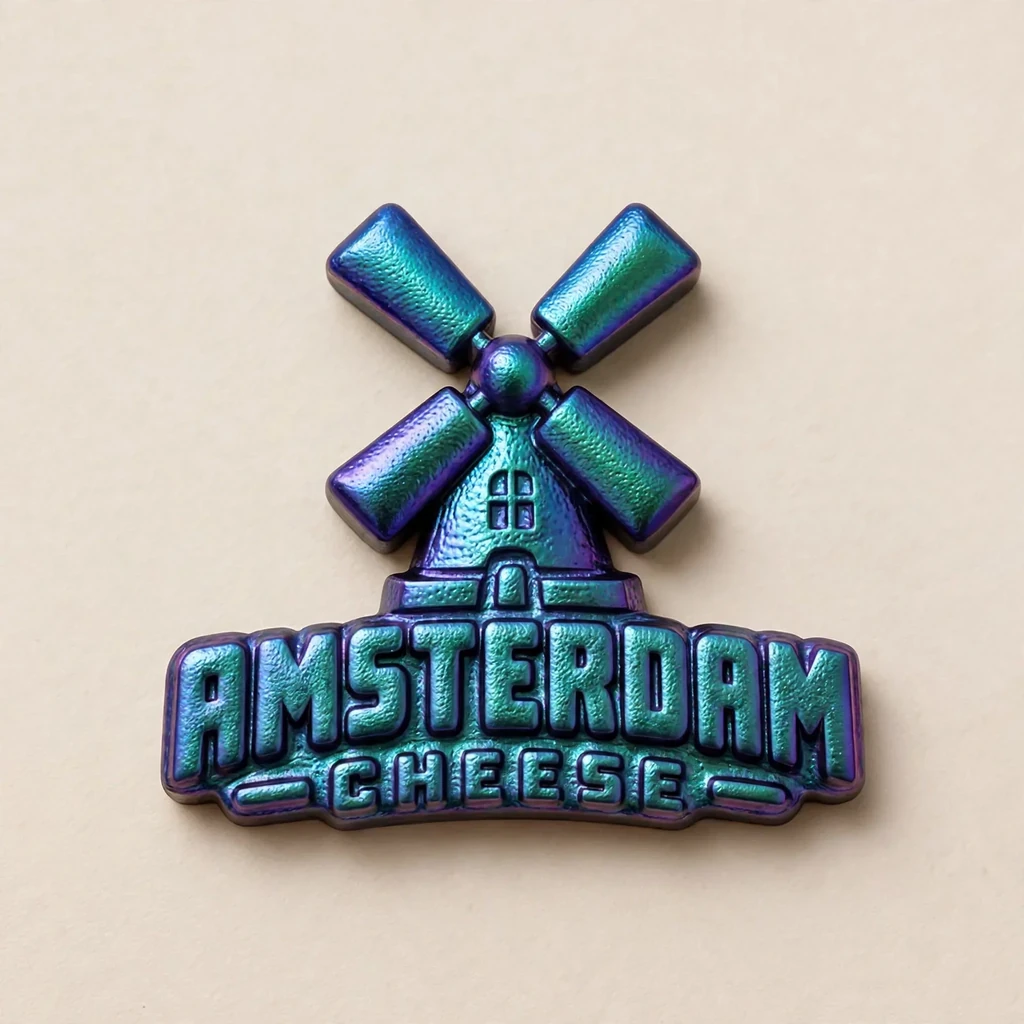 A windmill badge made as beetle shell