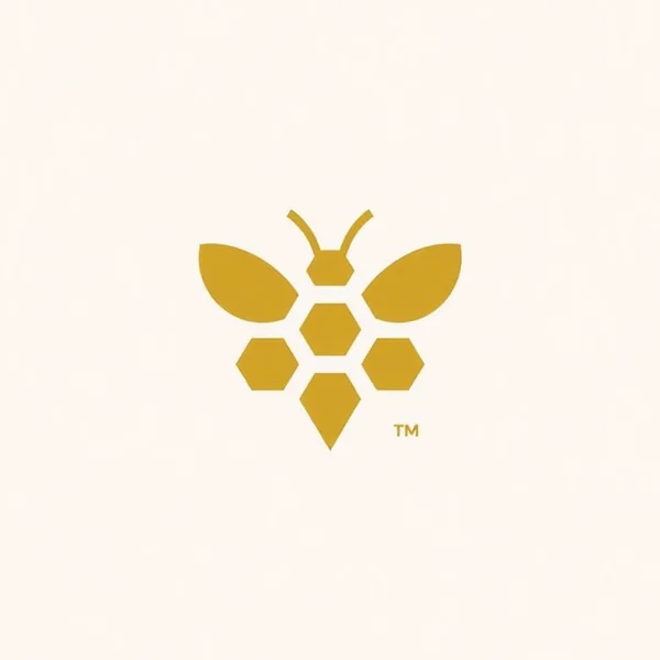 Abstract gold bee whose body is made of hexagons
