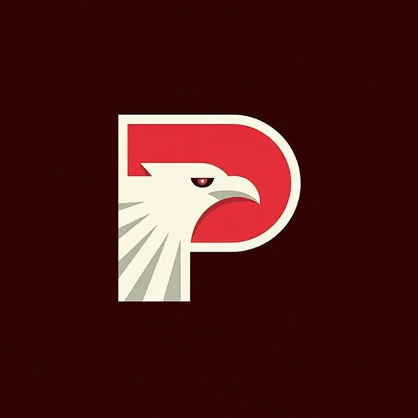 Red and white letter P whose inside forms an eagle head