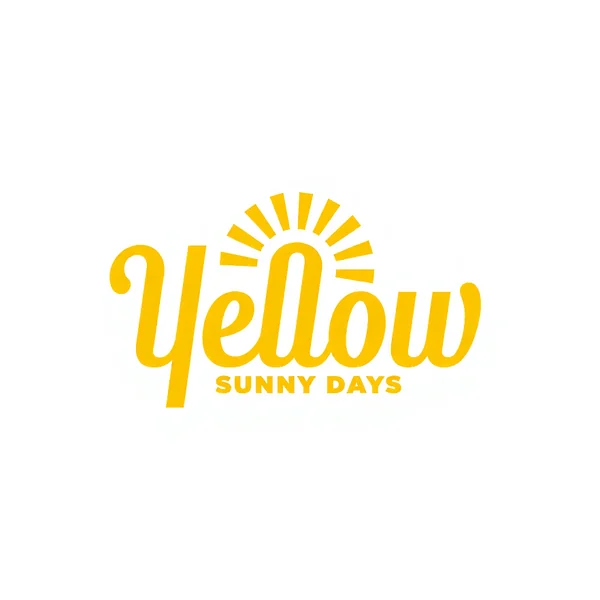 Logo type reading Yellow in yellow script with sun rays rising from the letters and the tagline Sunny Days