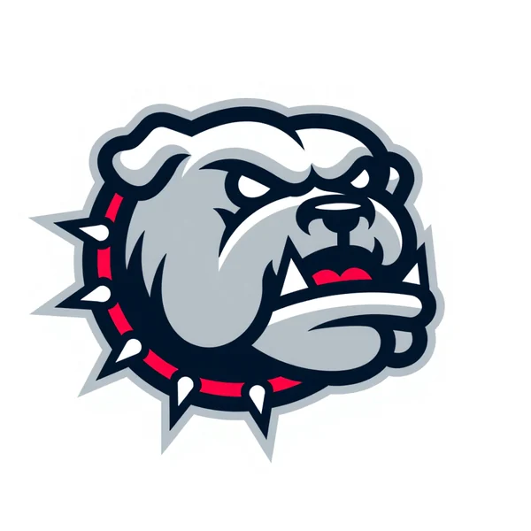 Mascot logo of a snarling grey bulldog head in a spiked collar