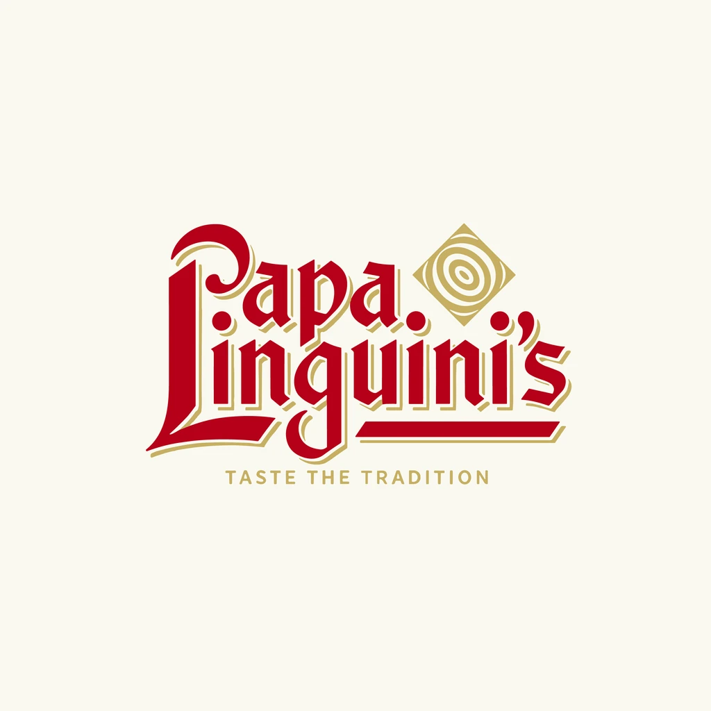 The flat Papa Linguini's wordmark in red and gold