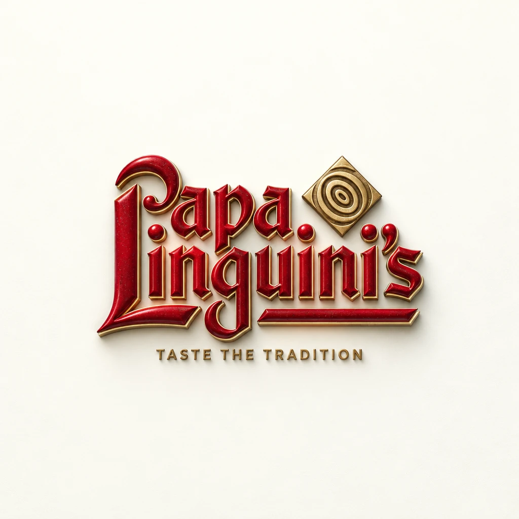 The same wordmark in 3D: glossy red letters with gold edges