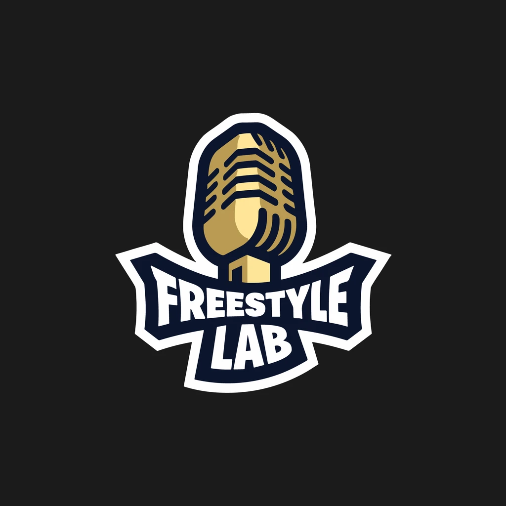 The flat Freestyle Lab badge: a gold microphone over a ribbon with the name