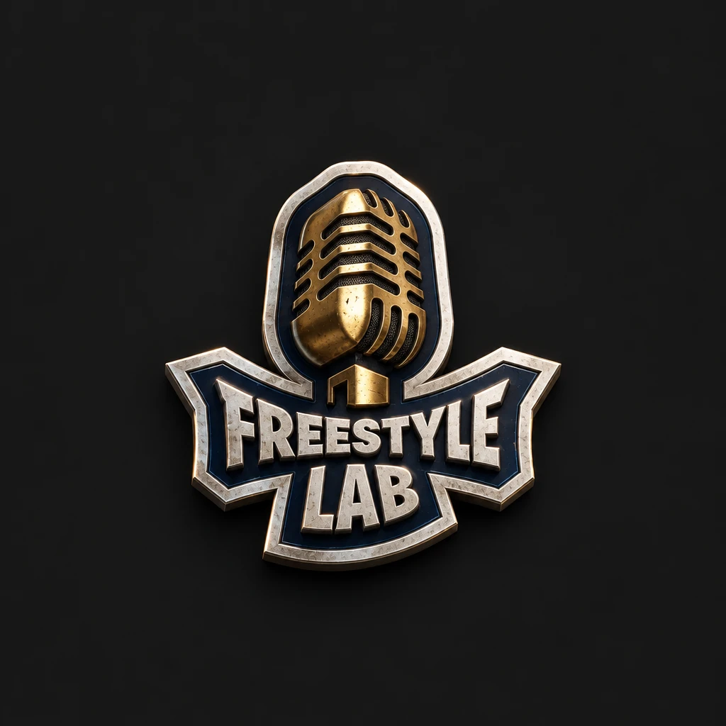 The same badge in 3D: a brass microphone and a raised silver rim