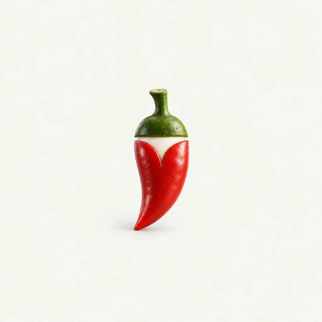 The same chili as a real pepper, with a shadow under it