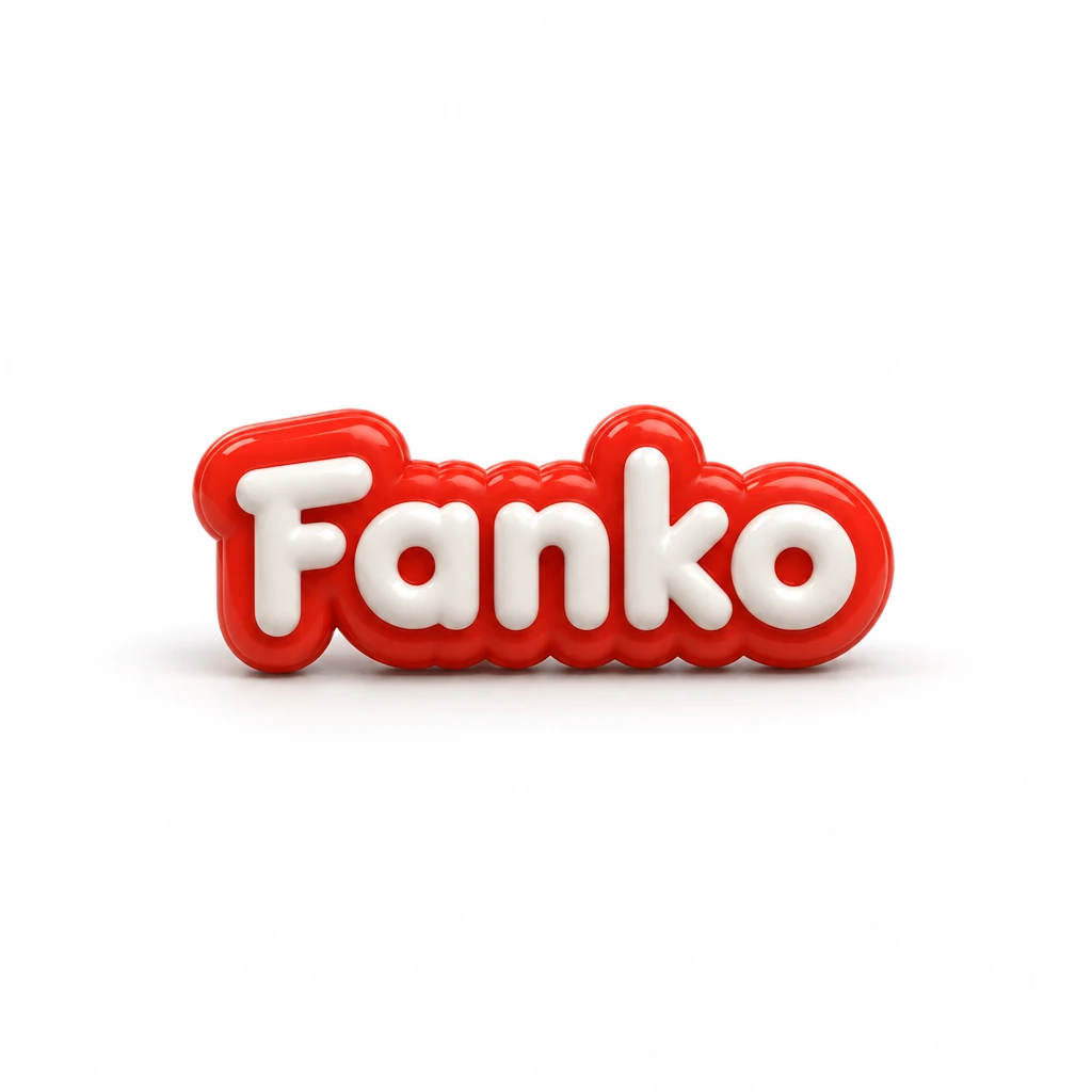The Fanko wordmark in 3D: thick white letters inside a glossy red rim